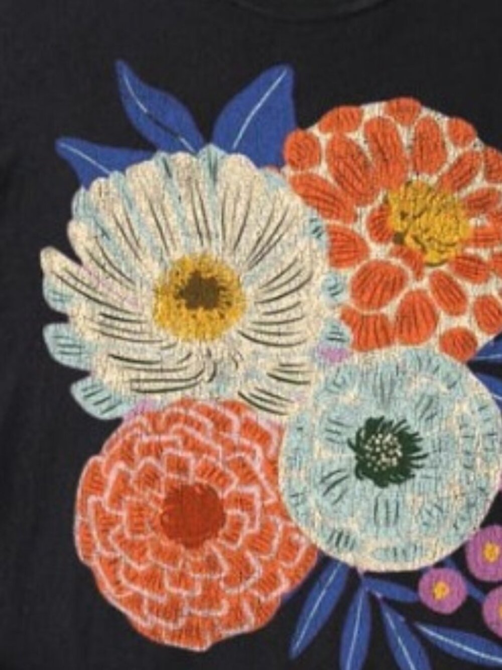 Floral T-Shirt, 1990s Minimalist Linocut Pressed Tee - Picture 2 of 4